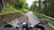 POV Biker Rides Motorcycle on Scenic Narrow Alpine Mountain Road, Liechtenstein