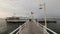 POV camera approaching to cafe on water, restaurant on pier, moving on bridge.