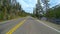 POV Driving a car on asphalt road heading to Yellowstone National Park in Montana.