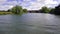 POV footage taken from the front of the boat as it cruises down the river.