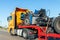 POV heavy industrial truck semi trailer flatbed platform transport wrecked salvage lorry chassis and cabin machine on