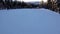 POV shot of skier in snow mountain landscape with high speed.