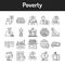 Poverty color line icons set. Pictograms for web page, mobile app, promo.