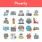 Poverty color line icons set. Pictograms for web page, mobile app, promo.