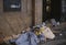 Poverty: A homeless woman sleeping on the street outside of an office in Rio de Janeiro