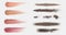 Powder brush. Realistic ash or flour splash, dust and dirt explosion, dark blusher and dry spray. Vector set isolated on