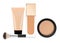 Powder, liquid makeup foundation in tube and brush isolated on w