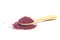 Powder of Roselle flower buds in wooden spoon on white background