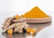 Powder and turmeric root Curcuma longa