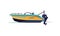 Power Boat, Speedboat, Sailboat, Modern Nautical Motorized Transport Vector Illustration