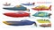 Power boat vector speedboat sailboat transport in sea ocean illustration set of nautical motorized yacht motorboat