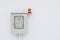 Power box for industry building electricity circuit breakers fuse switch panel with rotating alarm buzzer on white wall