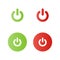Power buttons icons. Start elements. Red and green. On and off button. Vector illustration, flat design