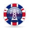 Power, energy tower british design web icon, round glossy english concept button on white background