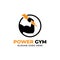 Power gym fitness center logo design badge vector with biceps holding lightning, best for gym training logo brand