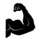 Power lifting symbol. Muscle arm. Black vector icon isolated