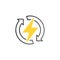 Power lightning with circle refresh arrows logo icon. Vector electric fast thunder bolt symbol. Vector illustration isolated on