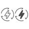 Power lightning with circled arrows line and solid icon. Energy bolt, danger of electric. Oil industry vector design