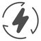 Power lightning with circled arrows solid icon. Energy bolt, danger of electric. Oil industry vector design concept