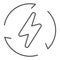 Power lightning with circled arrows thin line icon. Energy bolt, danger of electric. Oil industry vector design concept