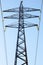 Power line pole with cables and wire black silhouette on sky background front view