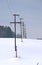 Power line poles stretch along the edge of the forest and disappear over the horizon.