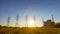 Power line at sunset, time-lapse