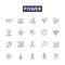 Power line vector icons and signs. Force, Capacity, Strength, Might, Authority, Control, Energy, Muscle outline vector