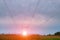 Power lines in a field at sunset, dawn