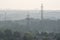 Power Lines and Trees Seen Through Haze in the City of Mississauga