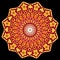 Power mandala, star shape in red, orange and yellow on black background, an aid to meditation