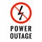 Power outage. Electricity symbol in red ban circle with text below