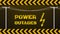 Power Outages concept. Blackout banner. Power Line on dark gradient background with grunge stencil text and electricity sign.