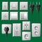 Power outlet, light switch and electrical plug set