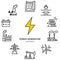 Power plant circle banner with flat line icons. Vector illustration power generation. Infographics energy generation