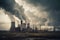 Power plant with smoking chimneys on cloudy sky background. Toned. coal energy production industry produces electricity through