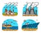 Power plants icons. Industrial buildings. Nuclear Factories, Chemical Geothermal, Solar Wind Tidal Wave Hydroelectric