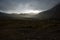 Power pole in Iceland. Light and shadow over the landscape. Beau