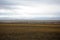 Power poles stand along the road going through the endless autumn steppe