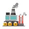 Power Refinery Plant, Industrial Factory Building with Polluting Smoke Flat Vector Illustration