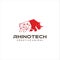 Power Rhino Logo Design . Rhino Tech Logo Design . Strong RhinoCeros logo.