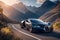 Power roaring amidst majestic mountain roads Bugatti Veyron supercar generative by AI