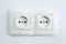 Power sockets on white. Electrician`s equipment