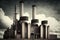 power station with tall smoke stacks and turbines industrial modern 4.0