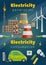 Power stations, wind turbine, electric car, wire