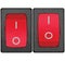 Power switches on off position, red, large detailed isolated macro closeup