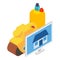 Power tool icon isometric vector. Handheld electric power tool and gas cylinder