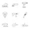 Power tool icon set, outline style