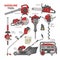 Power tools vector electric construction equipment circular-saw and gardening lawn mower trimmer leaf-blower