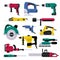 Power tools vector electrical drill and electric construction equipment power-planer grinder and circular-saw